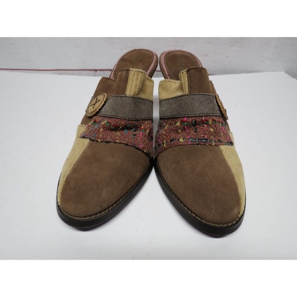 Kenzie "Touch" Leather & Fabric Mules Heels Size 9 Patchwork Quilt Look - Picture 2 of 10